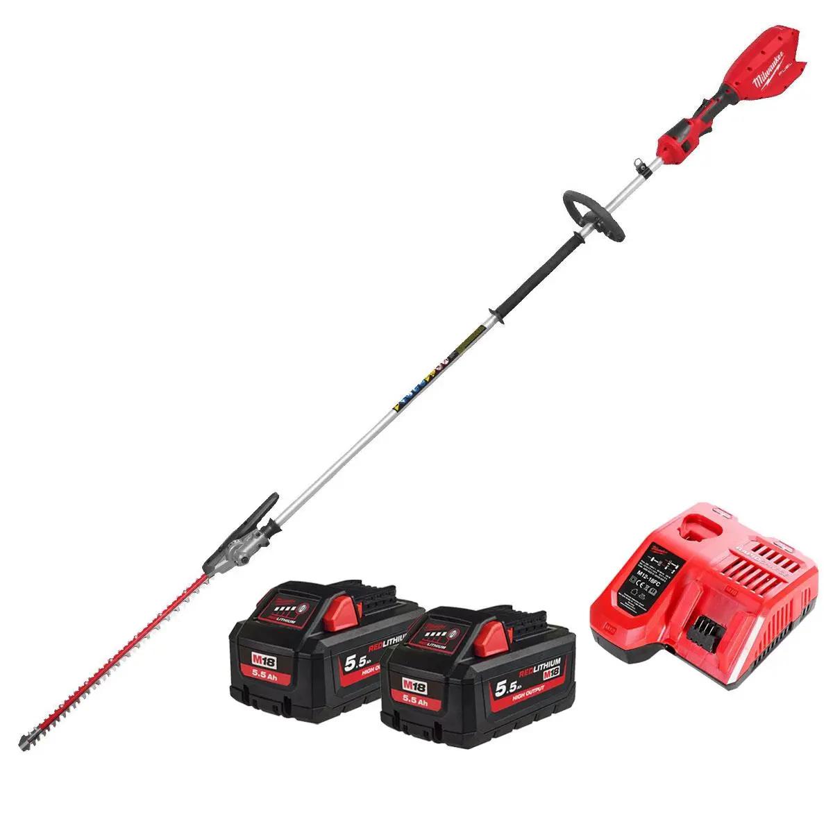 Milwaukee M18fhete27-0 M18 18V Brushless Pole Hedge Trimmer With 2 X 5.5Ah Battery & Charger 1