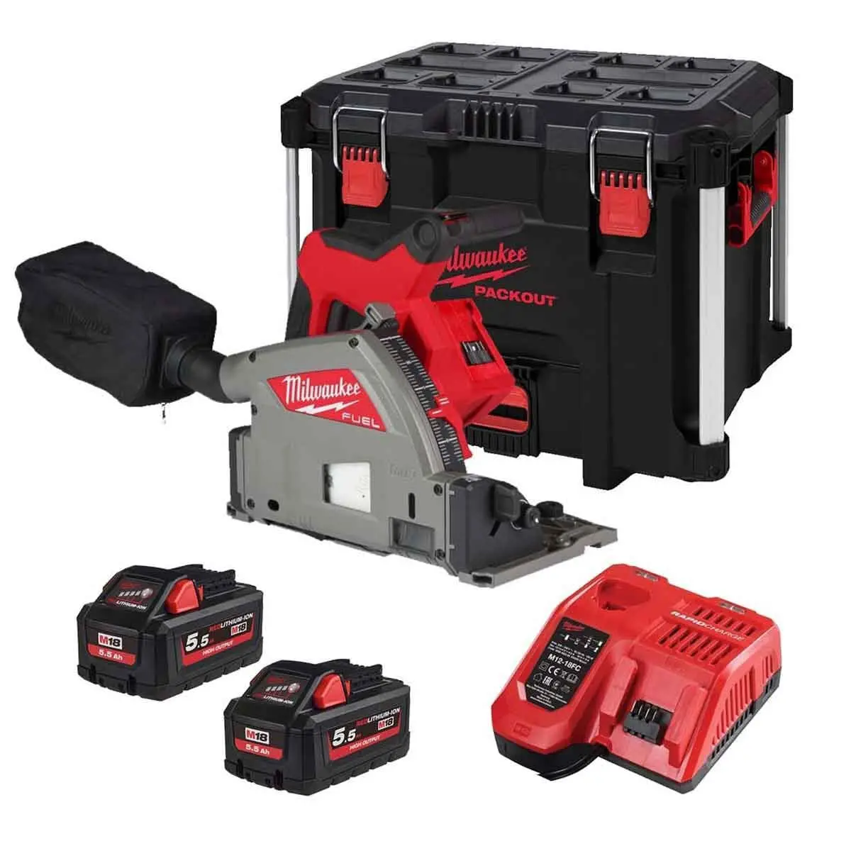 Milwaukee M18fps55-552P 18V Fuel Brushless 165Mm Plunge Saw With 2 X 5.5Ah Battery 4933478779 1