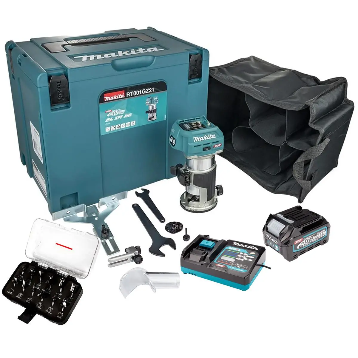Makita Rt001gz21 40V Xgt Brushless Trimmer With 1 X 2.5Ah Battery Charger & 12 Piece Cutter Set 1