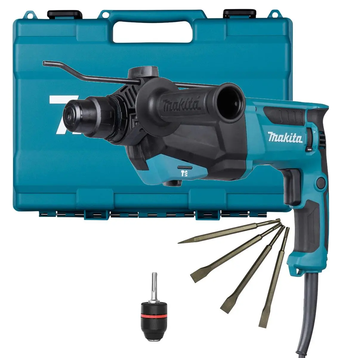 Makita Hr2670/2 26Mm Sds+ Rotary Hammer Drill With Excel Drill Chisel Set + 13Mm Keyless Chuck 1