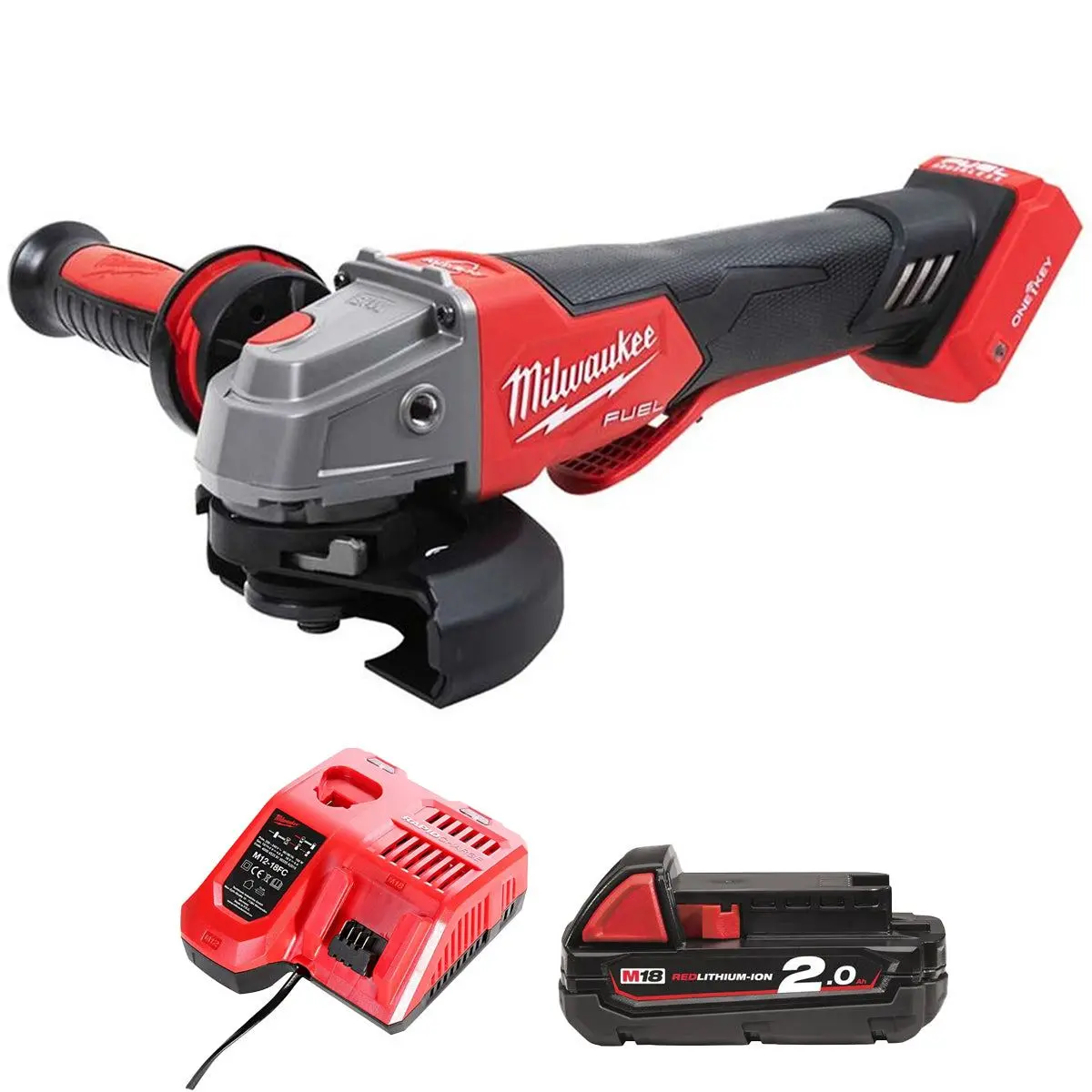 Milwaukee M18onefsag115xpdb-0 18V Fuel One-Key Brushless 115Mm Angle Grinder With 1 X 2.0Ah Battery & Charger 1
