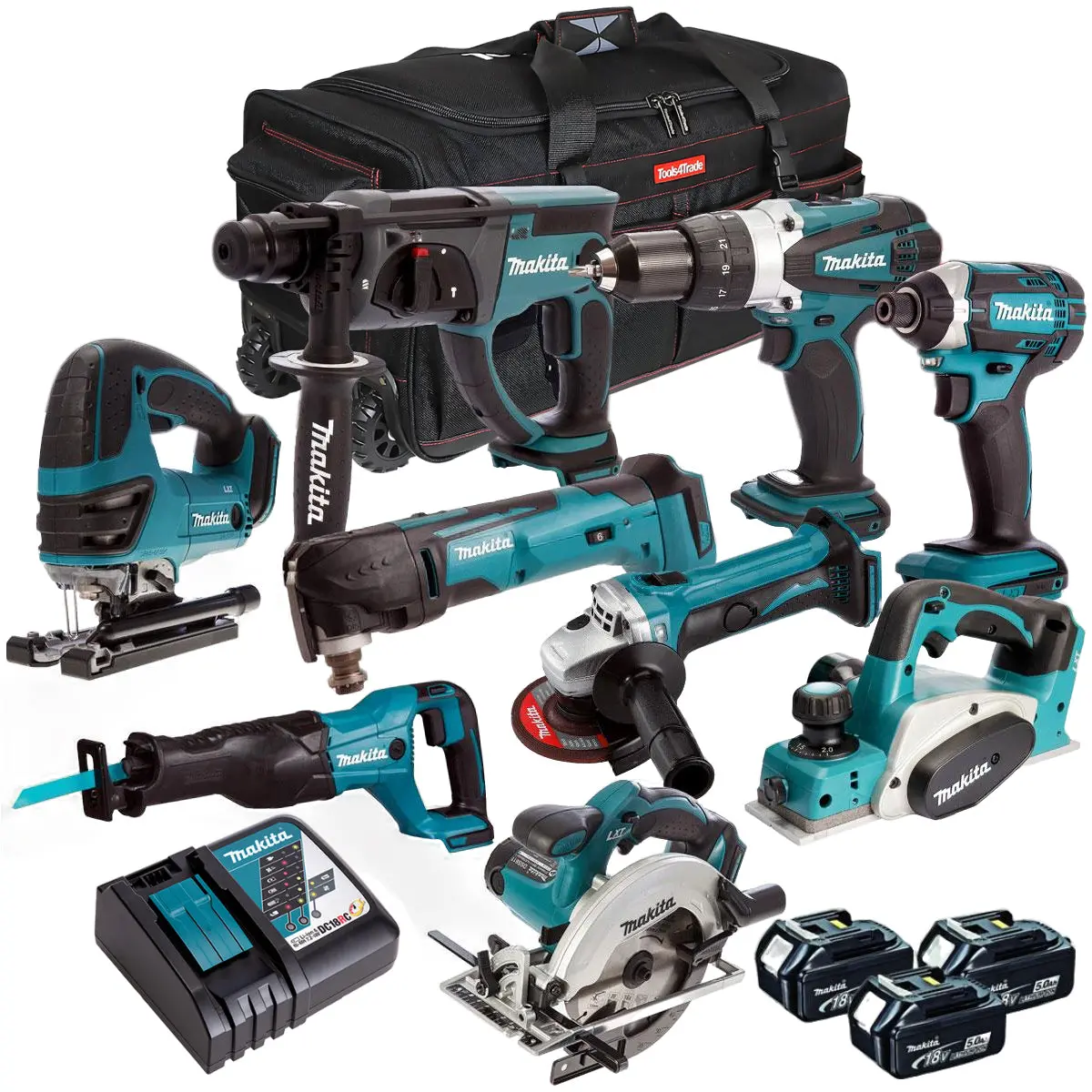 Makita Mak9pc 18V Lxt 9 Piece Power Tool Kit 3 X 5.0Ah Batteries Charger & Bag 1