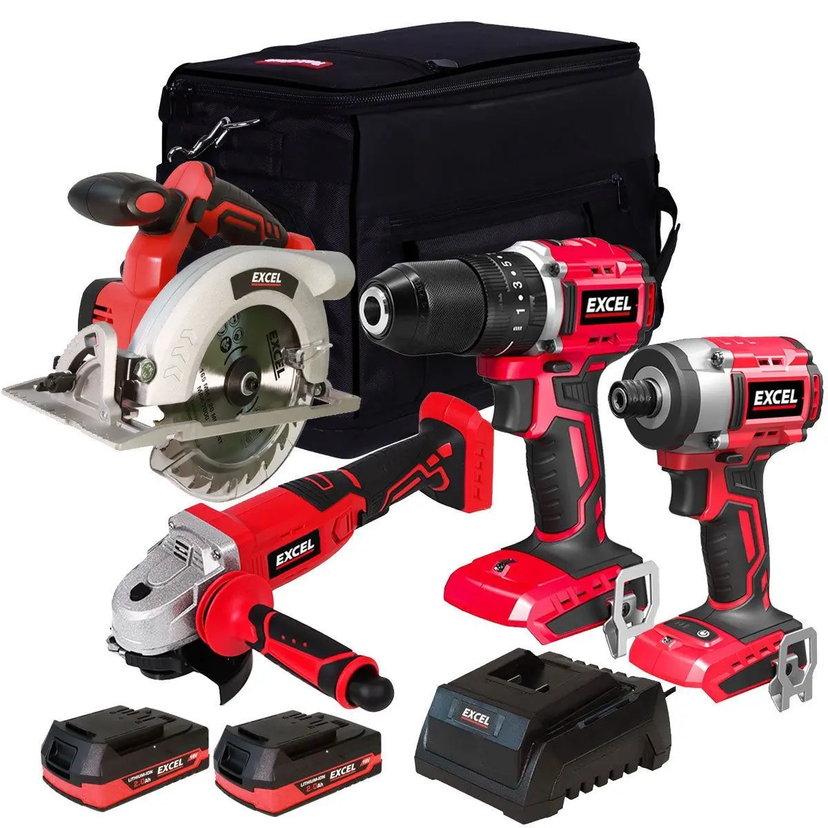 Excel 18V 4 Piece Power Tool Kit With 2 X 2.0Ah Batteries & Charger Exlkit-29301 1