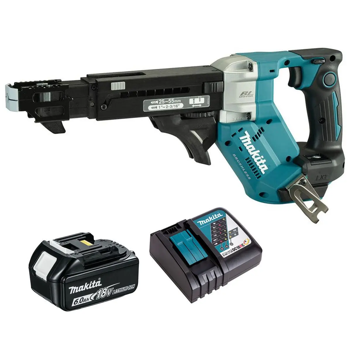 Makita Dfr551z 18V Lxt Brushless Auto Feed Screwdriver With 1 X 6.0Ah Battery & Charger 1