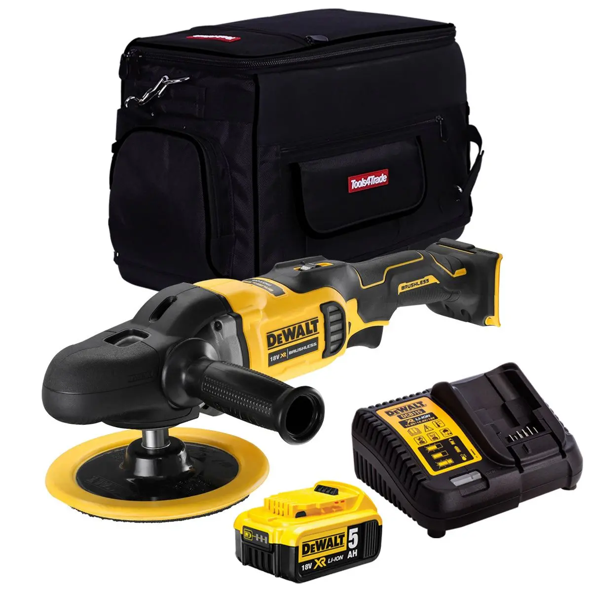 Dewalt Dcm849p1 18V Brushless Rotary Polisher With 1 X 5.0Ah Battery Charger & Bag 1
