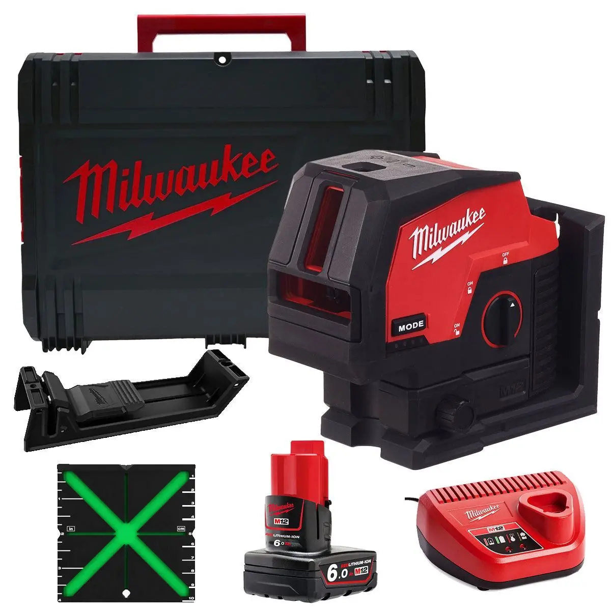 Milwaukee M12cllp-0 12V Green Cross Line 2 Plane Laser 360° With 1 X 6.0Ah Battery Charger & Case 1