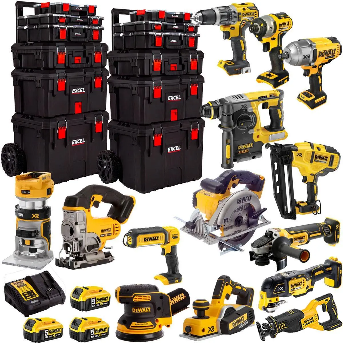 Dewalt 18V 14 Piece Power Tool Kit With 3 X 5.0Ah Batteries & Trolley Toolbox 1