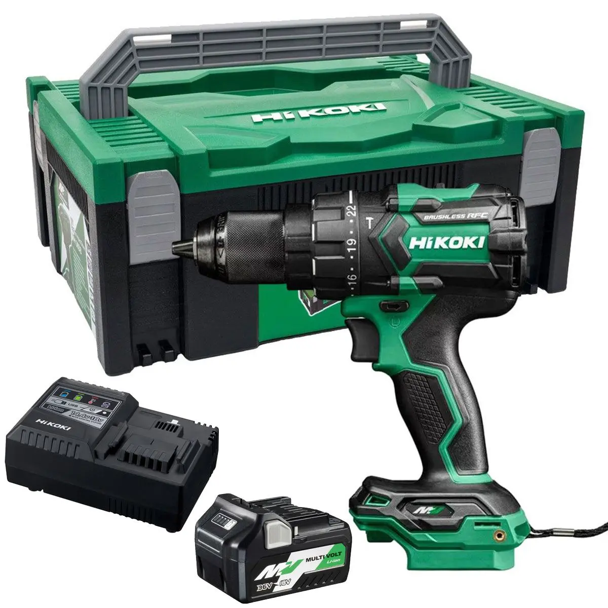 Hikoki Dv36dcw2z 36V Multivolt Brushless Combi Drill With 1 X 2.5Ah/5.0Ah Battery Charger & Case 1
