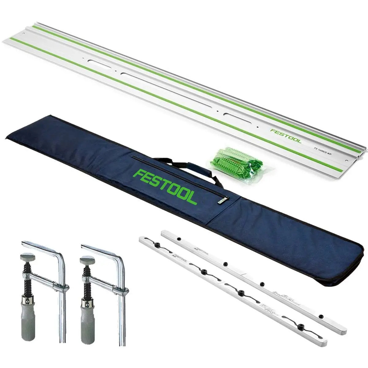 Festool Fs 1400/2-Kp 1400Mm Guide Rail With Adhesive Pads For Plunge Saw - 577043 With Guide Rail Bag, Connector & Clamp 1