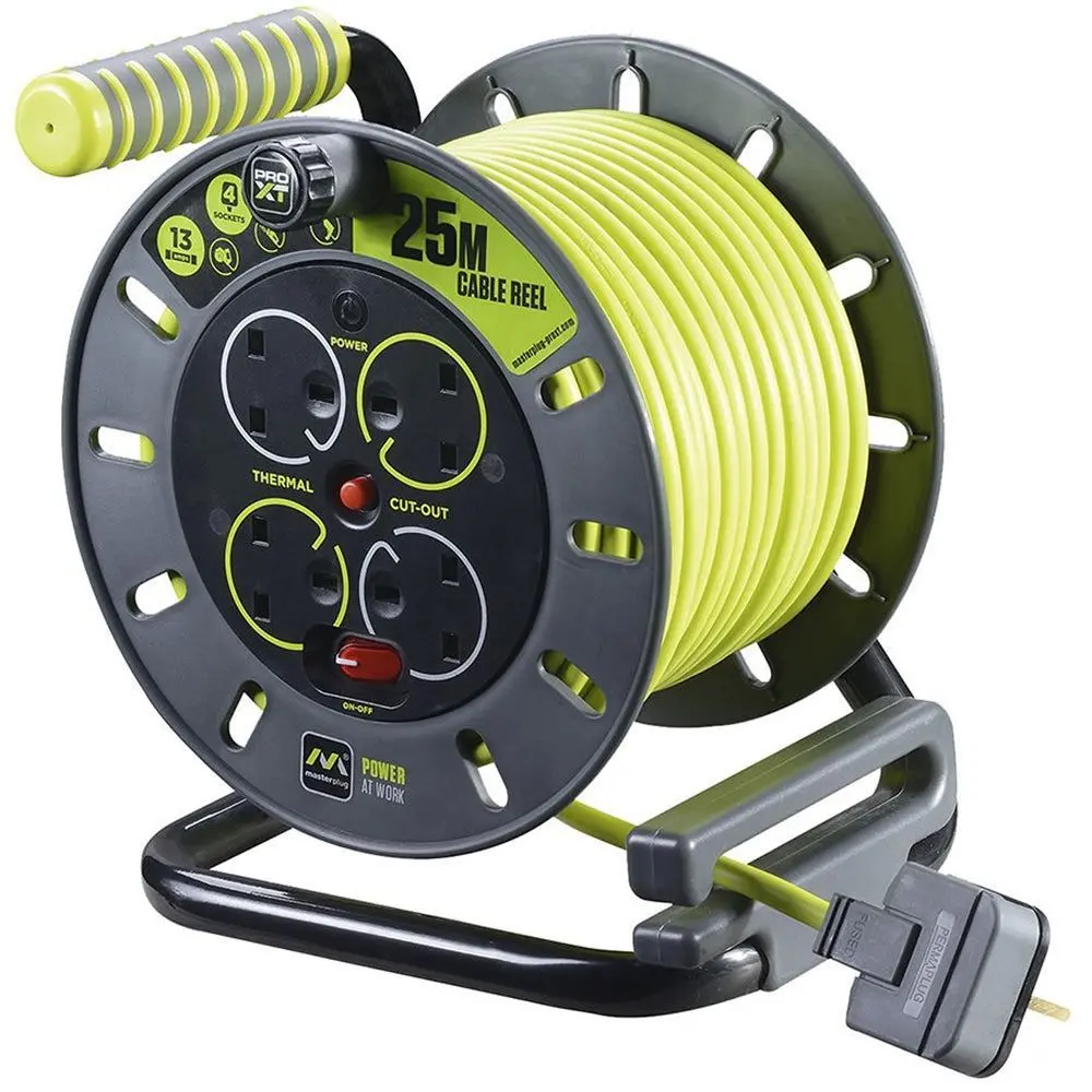 Masterplug Pro-Xt Open Cable Reel 13A 4-Socket 25M 240V Omu25134sl-Px 1