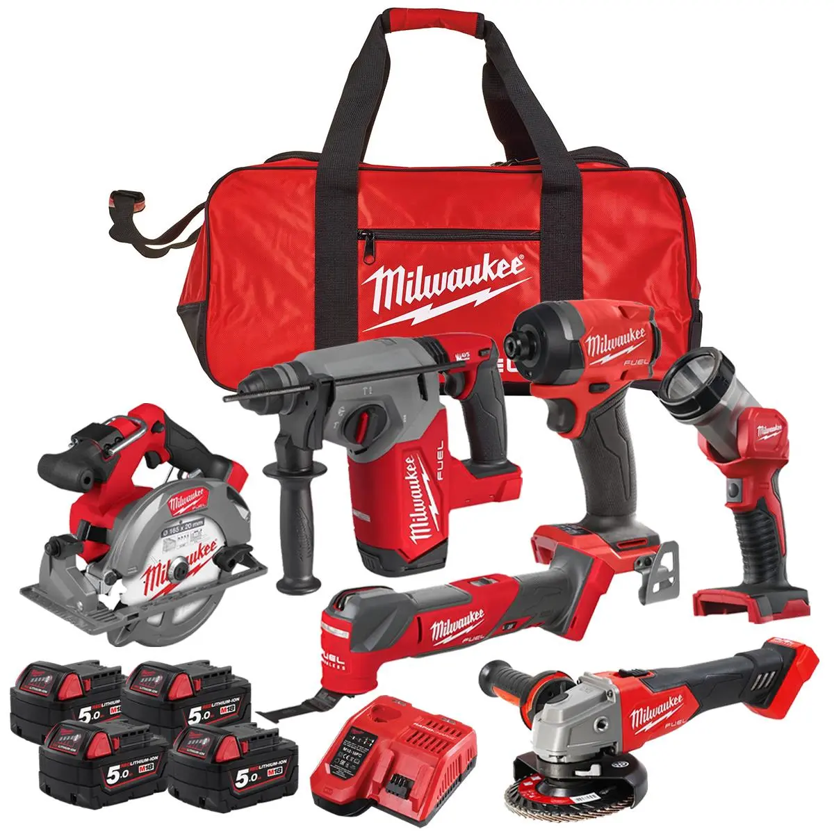 Milwaukee M18fpp6p3-504B 18V Fuel Brushless 6 Piece Power Kit With 4 X 5.0Ah Battery, Charger & Tool Bag 4933501776 1