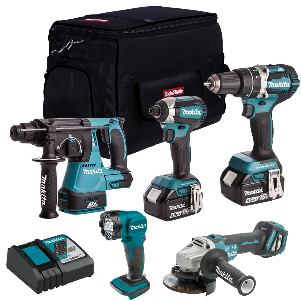 Makita 18V Brushless 5 Piece Cordless Kit 2 X 5.0Ah Batteries & Charger T4tkit-832 1