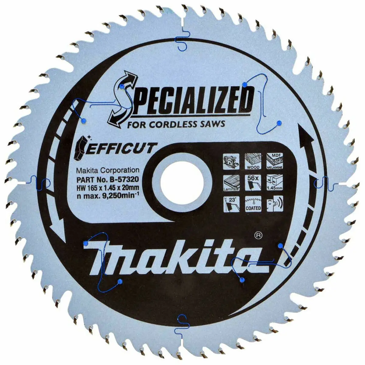 Makita 165Mm 56T Plunge Saw Blade Efficut B-57336 1