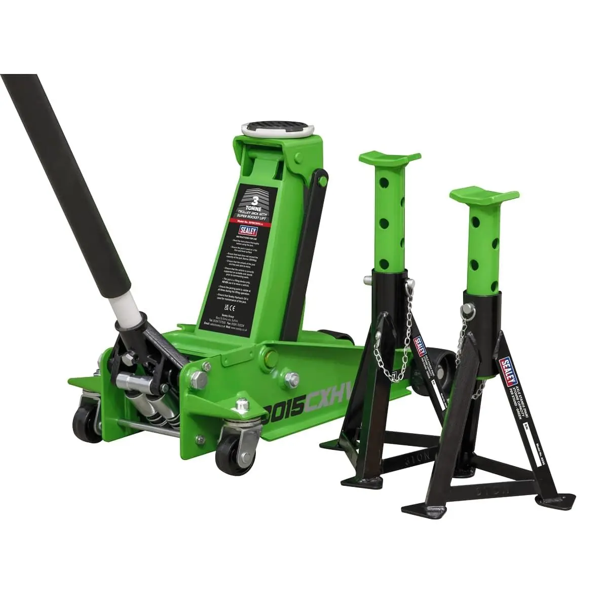 Sealey 3015Cxhv 3Tonne Trolley Jack Axle Stands 3Tonne Capacity Per Stand Hi-Vis 1