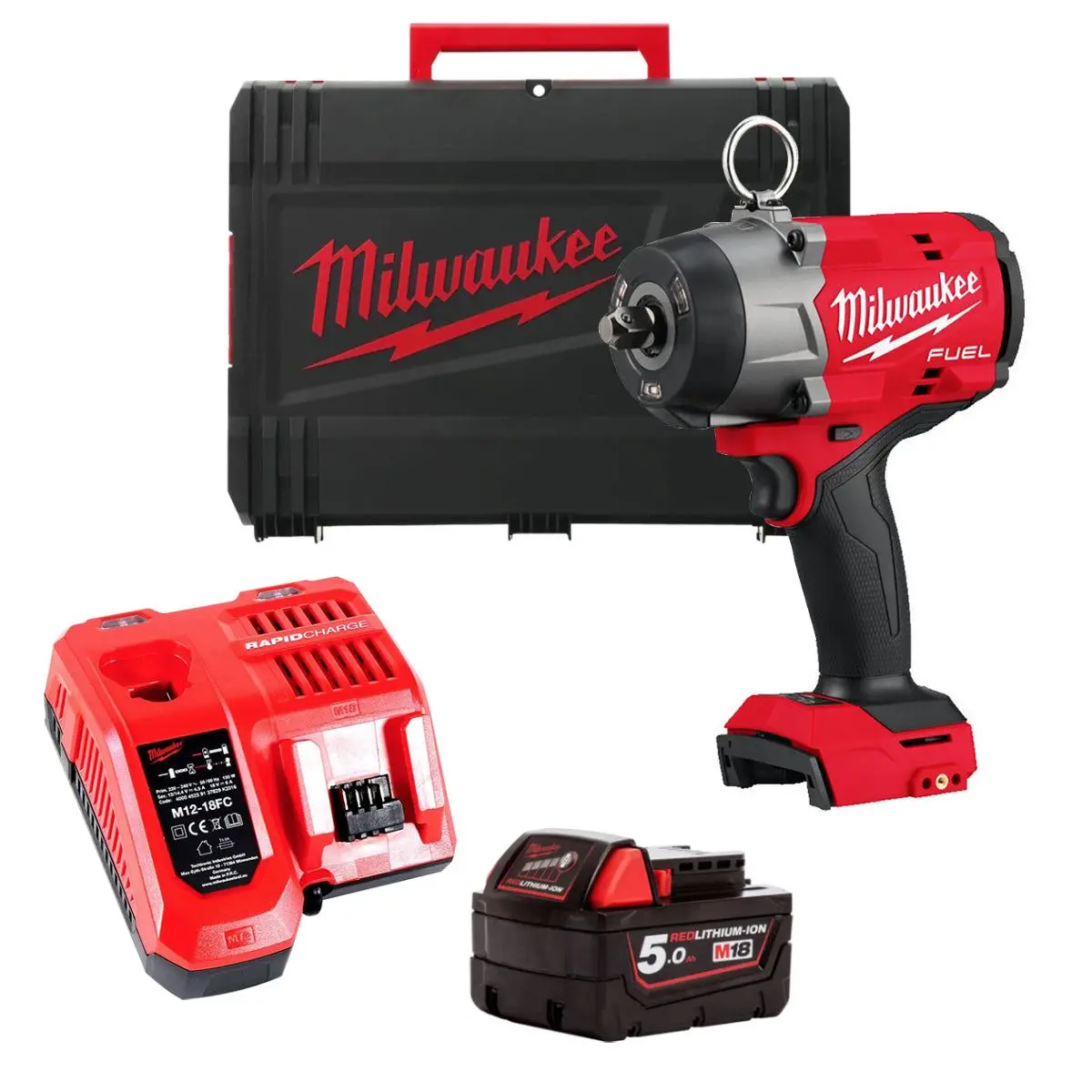 Milwaukee M18fhiw2p12-0X 18V Fuel High Torque 1/2" Impact Wrench With 1 X 5.0Ah Battery Charger & Case 1