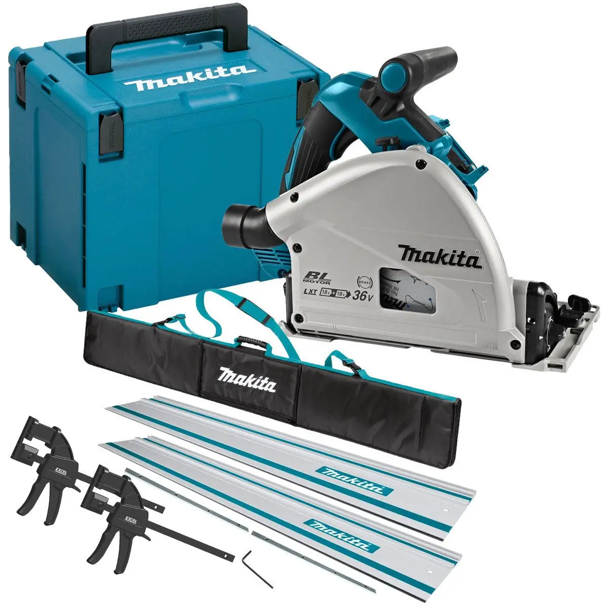 Makita Dsp601zju 36V Brushless Aws Plunge Saw With 2 X Guide Rail, Clamp, Bag & Case 1