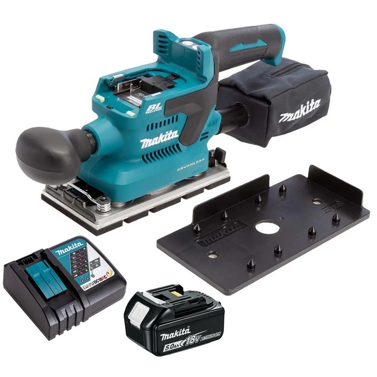 Makita Dbo382z 18V Lxt Brushless Finishing Sander With 1 X 5.0Ah Battery & Charger 1