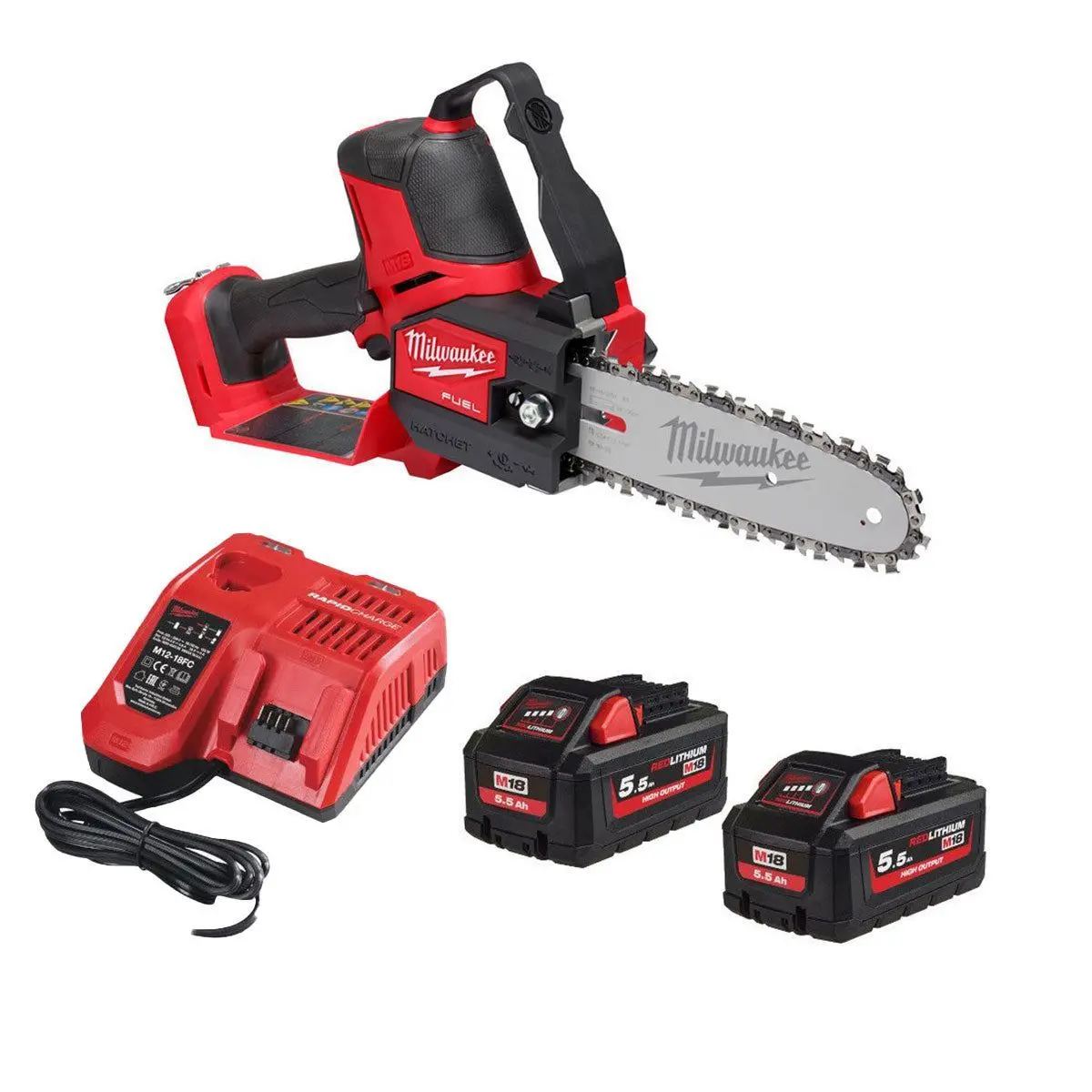 Milwaukee M18fhs20-552 18V Fuel Brushless 20Cm Hatchet Pruning Saw With 2 X 5.5Ah Battery & Charger 4933480119 1