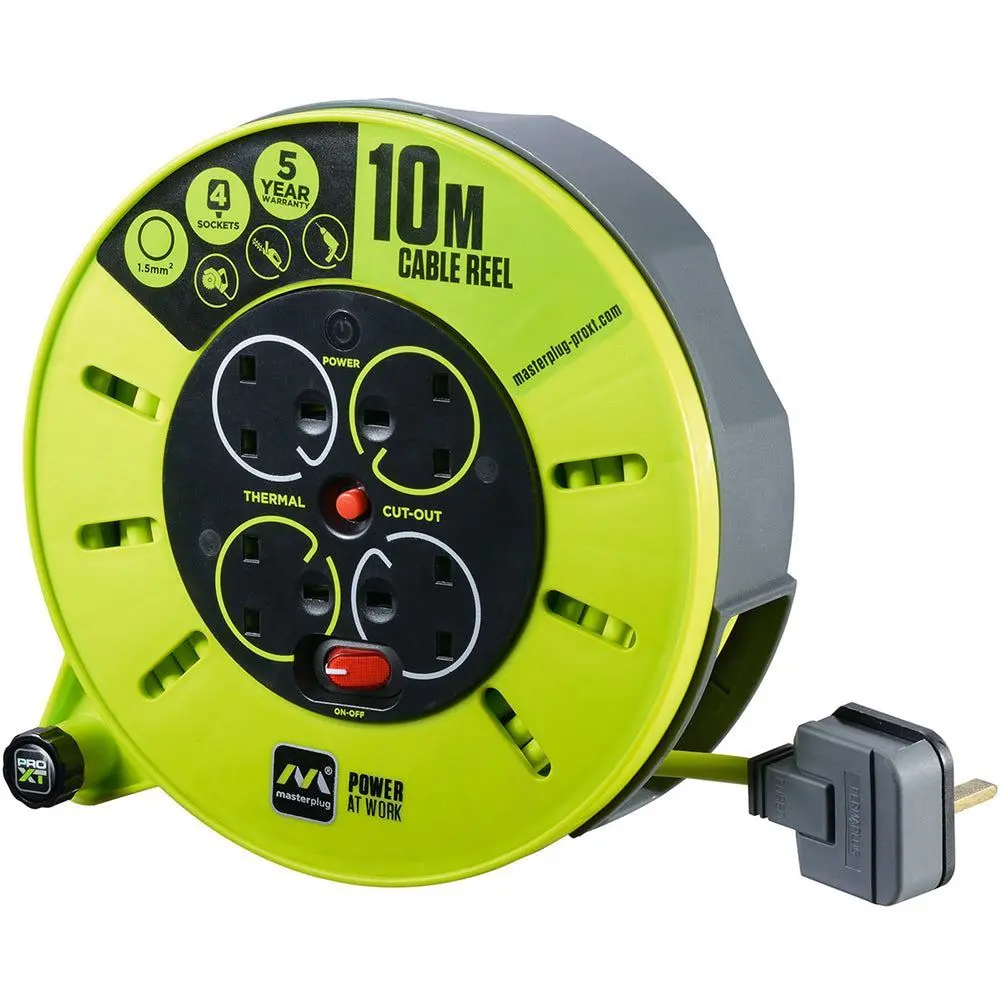 Masterplug Pro-Xt Cassette Cable Reel 13A 4-Socket 10M 240V Cmu10134sl-Px 1