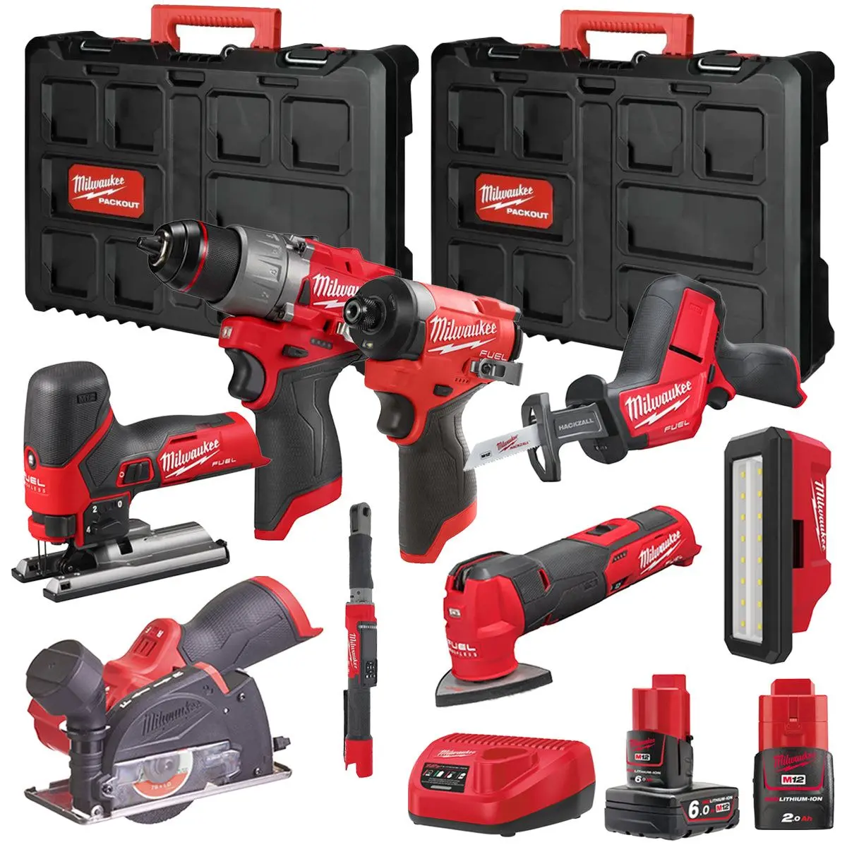 Milwaukee M12fpp7b2-630P 12V Fuel 8 Piece Powerpack Tool Kit With 1 X 6.0Ah & 2.0Ah Batteries, Charger & Case 1