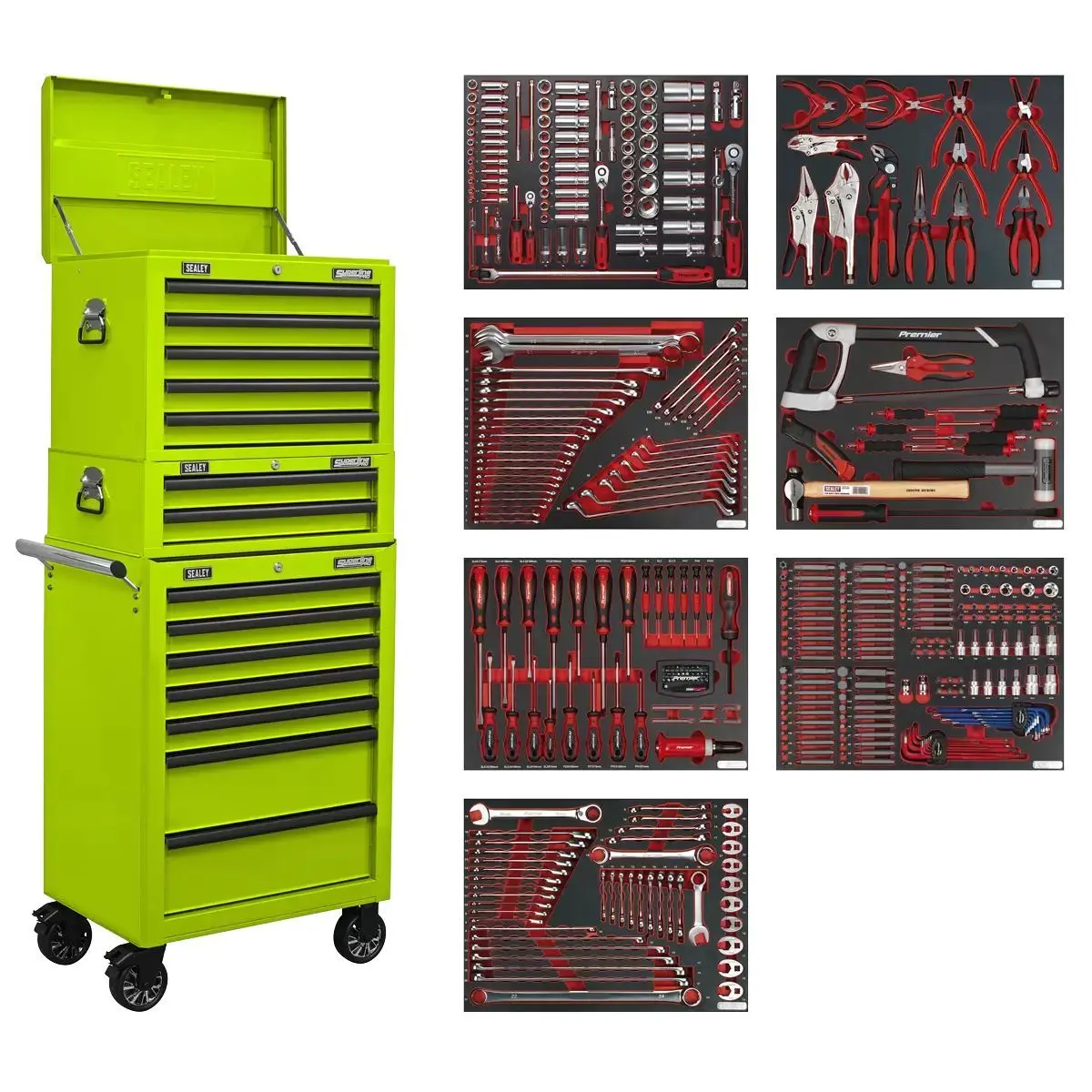 Sealey Tbtpcombo7 Superline Pro Tool Chest Combination 14 Drawer With 446Pc Tool Kit Green 1
