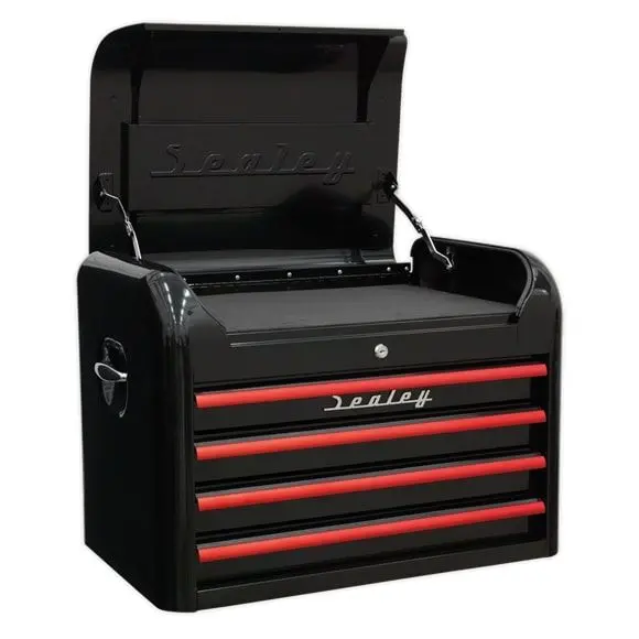 Sealey Ap28104br Topchest 4 Drawer Retro Style Black With Red 1