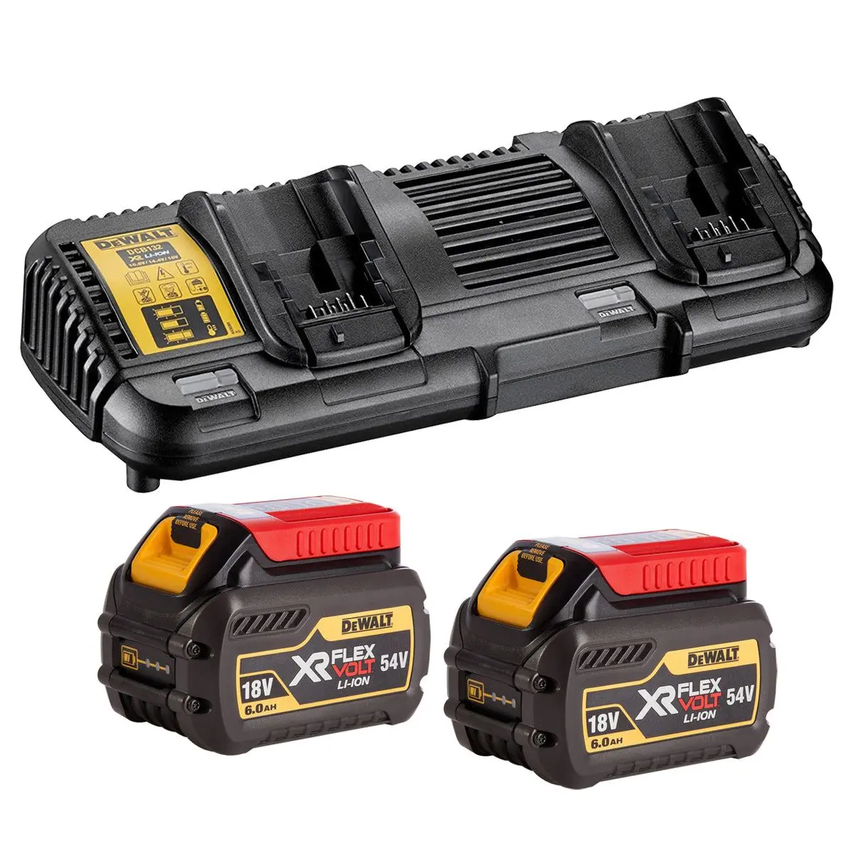 Dewalt Dcb132 10.8-54V Flexvolt Xr Dual Port Charger With Dcb546 6.0Ah Twin Pack Batteries 1