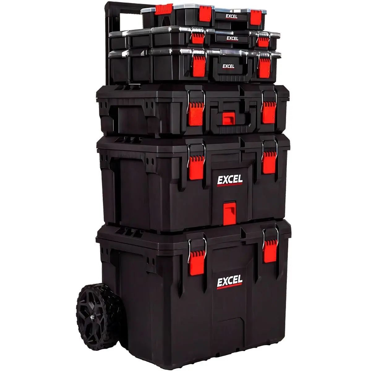 Excel Modular Tool Box Heavy Duty Mobile Storage 6 Piece Set With Organiser & Wheels 1