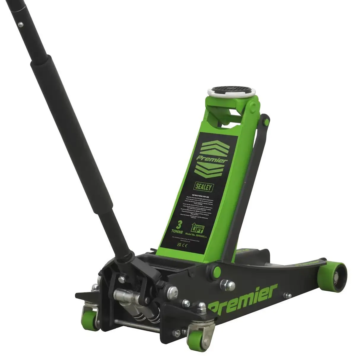 Sealey 3040Ag Trolley Jack 3Tonne Workshop Rocket Lift Green Pu Wheels 1