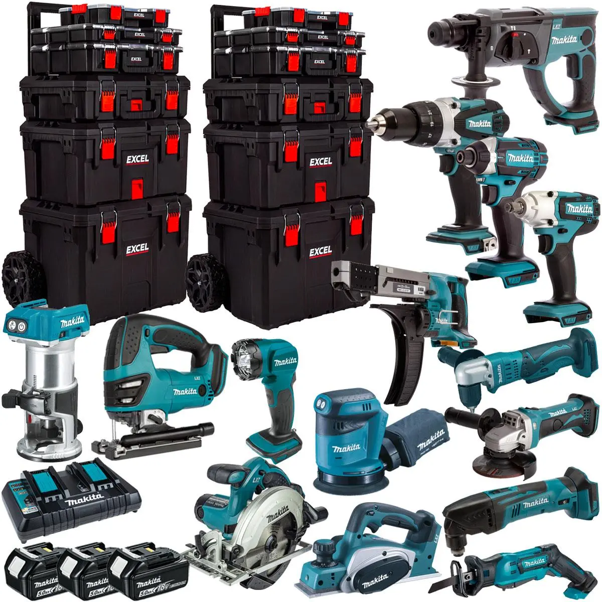 Makita 18V 15 Piece Power Tool Kit With 3 X 5.0Ah Batteries & Trolley Toolbox 1