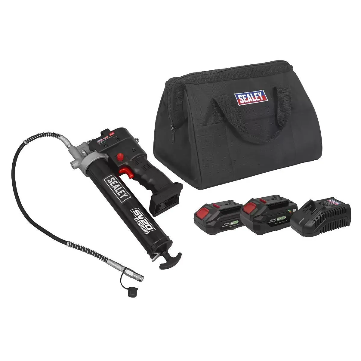 Sealey Cp20vgrgkit Grease Gun Kit 20V -2 Batteries 1