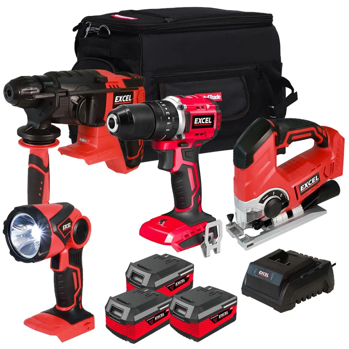 Excel 18V 4 Piece Power Tool Kit With 3 X 4.0Ah Battery & Charger Exl12740 1
