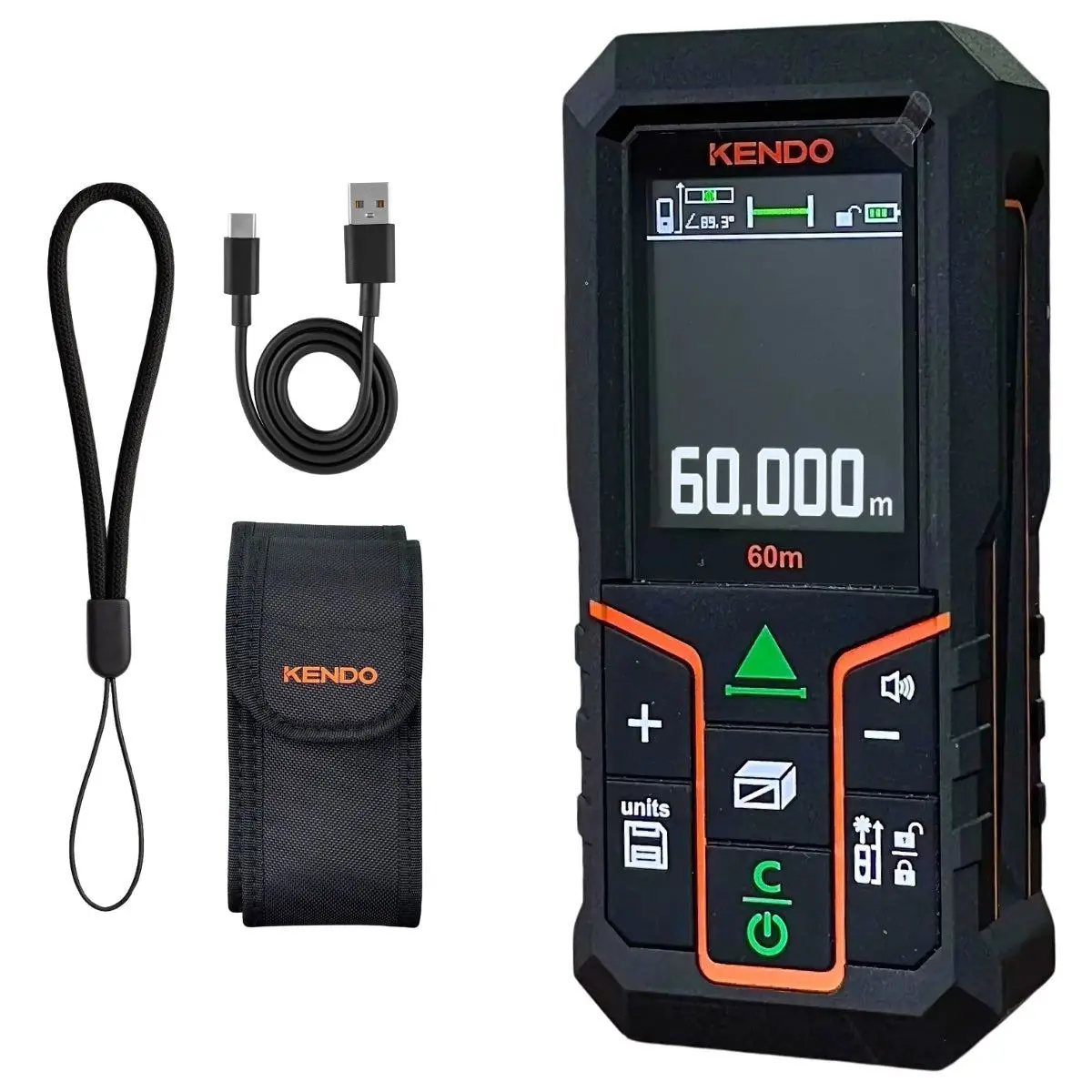 Kendo 60M Laser Distance Meter With Rechargeable Battery & Lcd Display 1