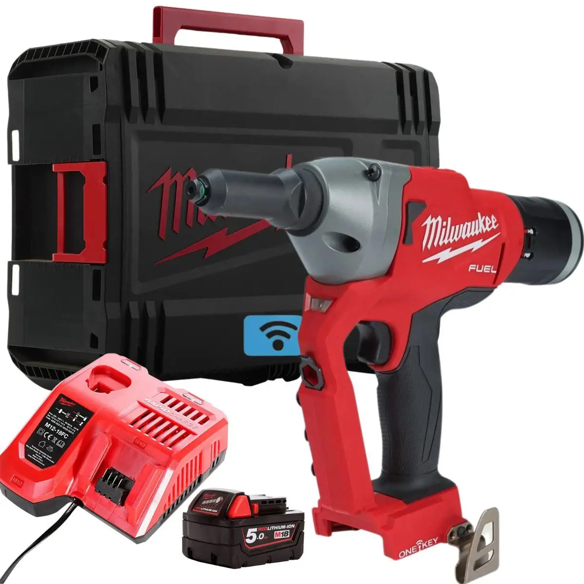 Milwaukee M18onefprt-0X 18V Fuel One-Key Brushless Rivet Gun With 1 X 5.0Ah Battery Charger & Case 1