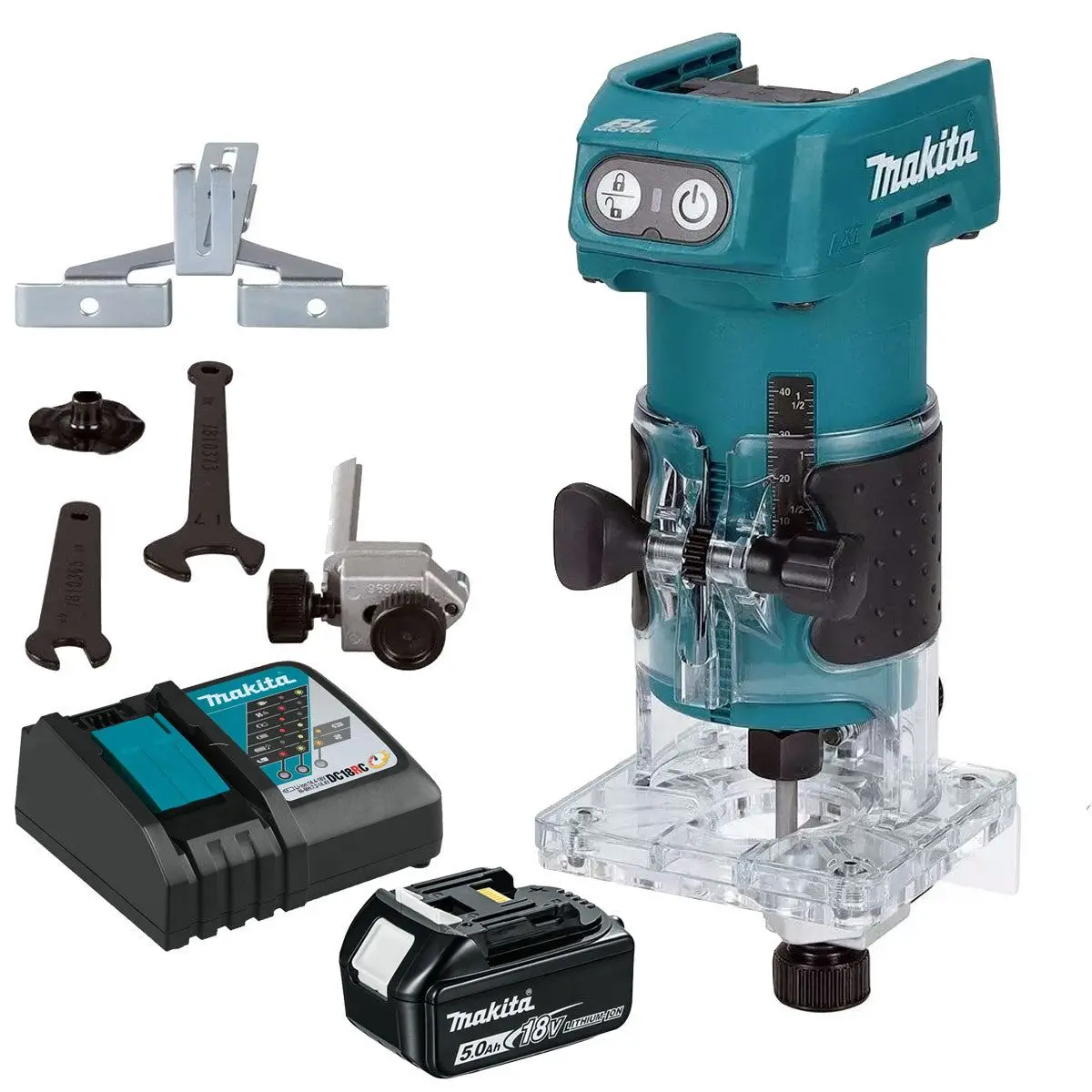 Makita Drt52z 18V Lxt Brushless Router Trimmer With 1 X 5.0Ah Battery & Charger 1