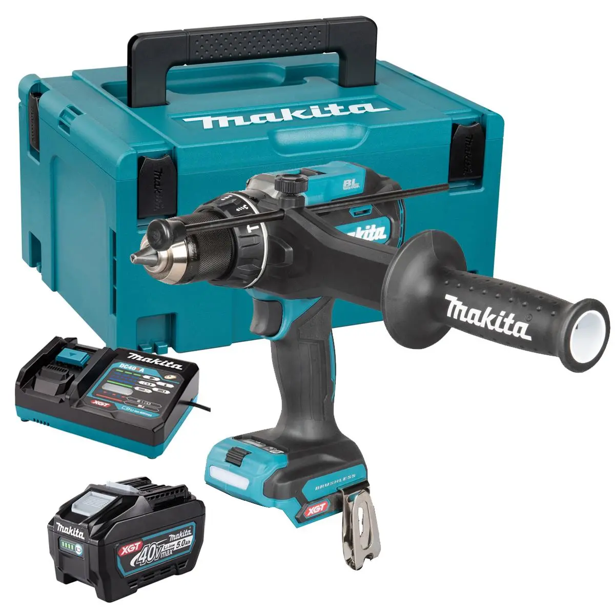 Makita Hp003gz01 40V Max Xgt Brushless Combi Drill With 1 X 5.0Ah Battery Charger & Case 1