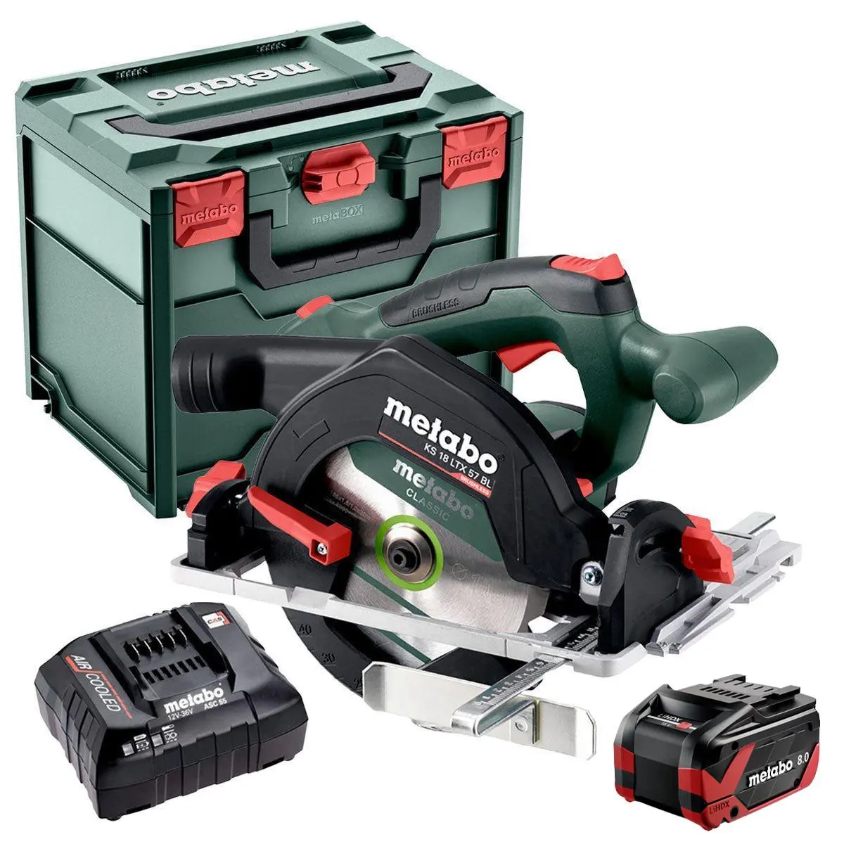 Metabo Ks 18 Ltx 57 Bl 18V Brushless 165Mm Circular Saw With 1 X 8.0Ah Battery Charger & Metabox 1