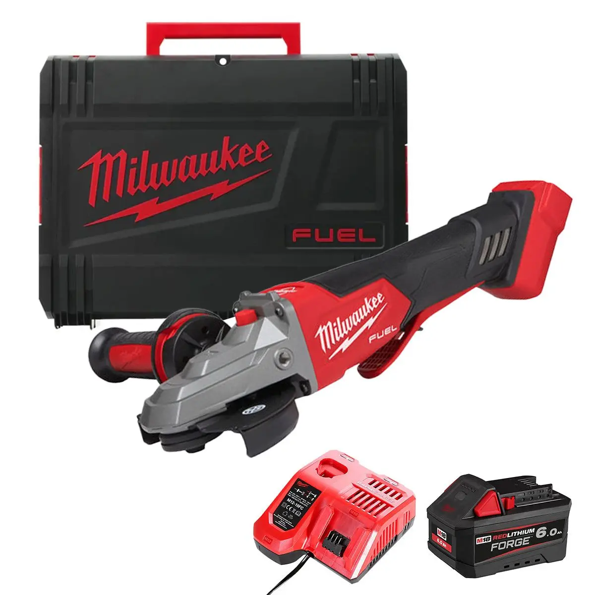 Milwaukee M18fsagf125xpdb-0X 18V Fuel 125Mm Flathead Angle Grinder With 1 X 6.0Ah Battery Charger & Case 1