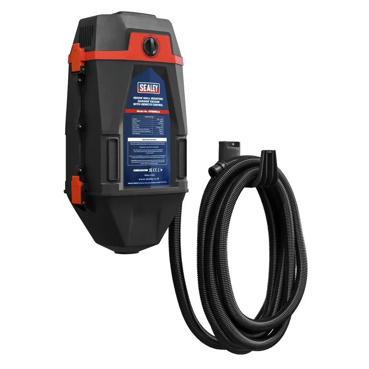 Sealey Gv180wm Wall Mounting Garage Vacuum With Remote Control 1200W/230V 1