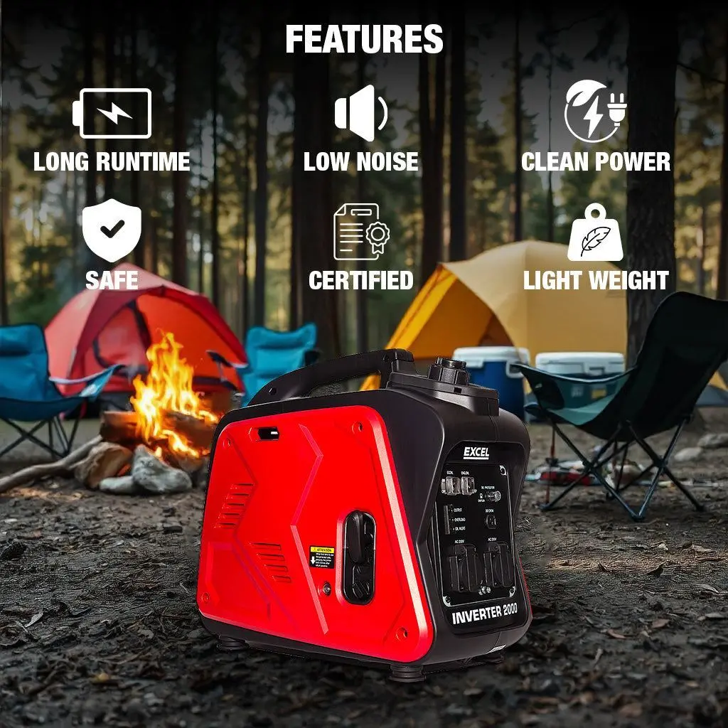 Excel Petrol Inverter Generator 4-Stroke Engine - 2000W Power Output, 99Cc For Reliable Outdoor Use 2
