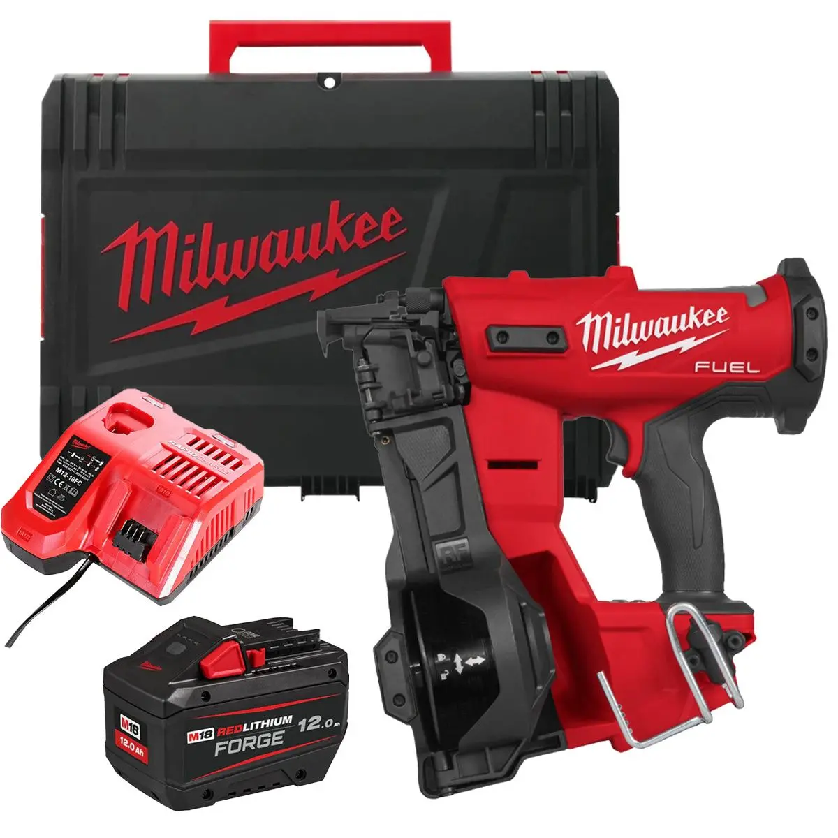 Milwaukee M18frcn45-0X 18V Fuel Brushless Roofing Coil Nailer With 1 X 12.0Ah Battery Charger & Case 1