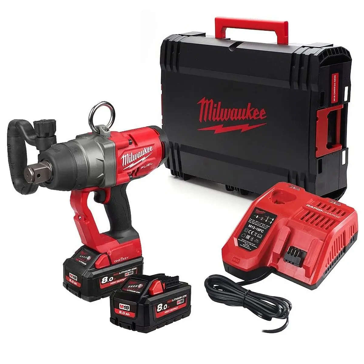 Milwaukee M18onefhiwf1-802X 18V Fuel Brushless One-Key High Torque 1" Impact Wrench With 2 X 8.0Ah Battery Charger & Case 4933499255 1