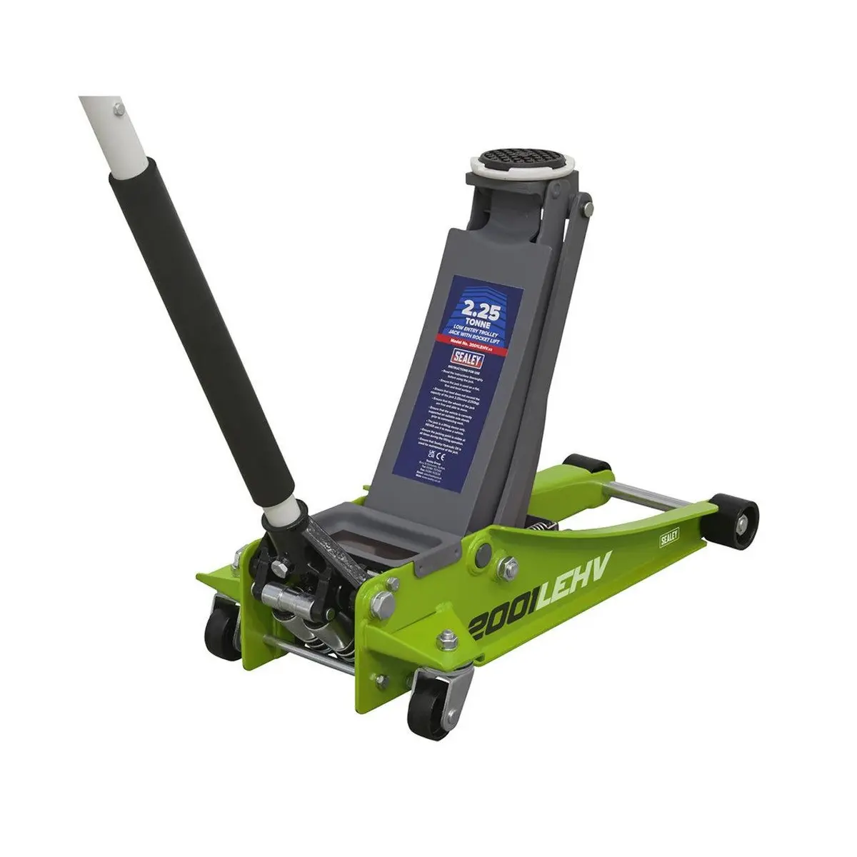 Sealey 2001Lehv 2.25 Tonne Ton Low Entry Rocket Lift Trolley Jack Hi Vis Green Lift 1