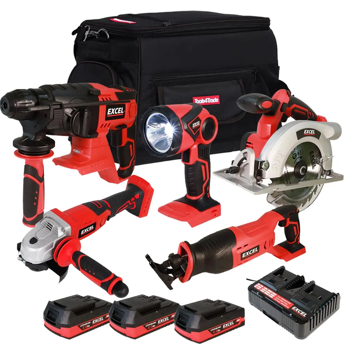 Excel 18V 5 Piece Combo Kit With 3 X 2.0Ah Battery & Charger Exlkit-29309 1