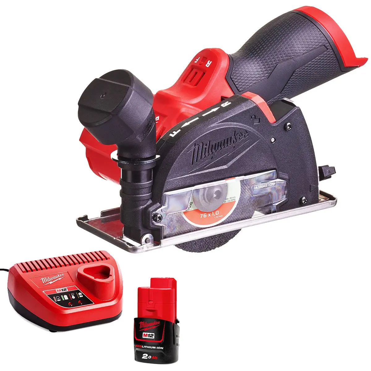 Milwaukee M12fcot-0 12V Fuel Brushless 76Mm Multi-Material Cut-Off Saw With 1 X 2.0Ah Battery & Charger 1