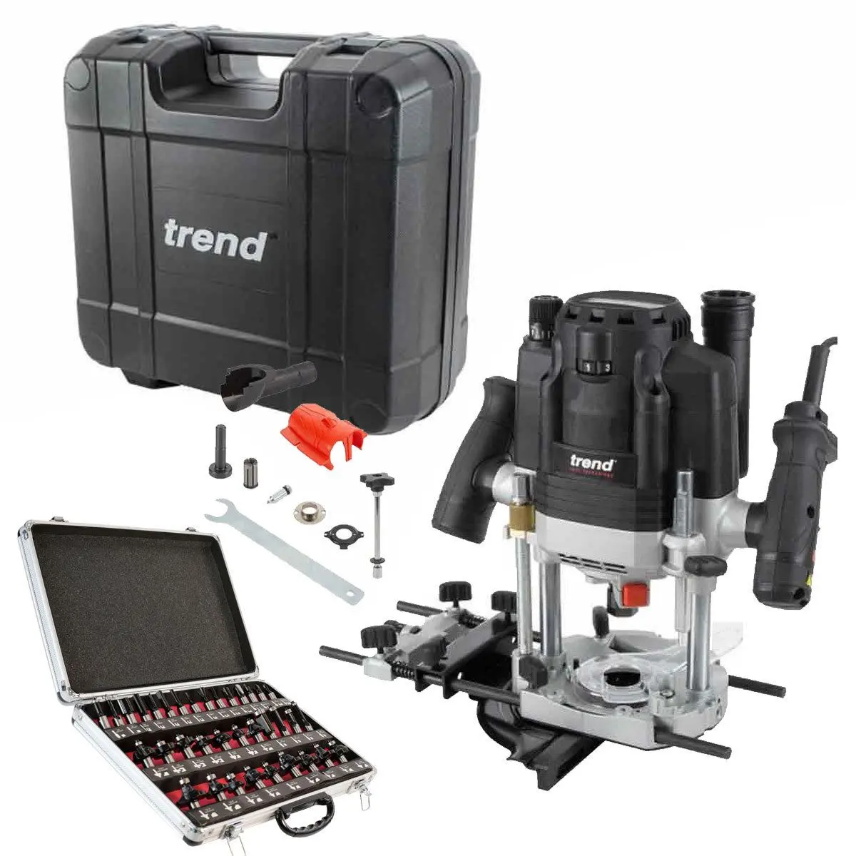 Trend T8ek 1/2In Dual Mode Plunge Router 240V With 35 Piece Cutter Set & Case 1