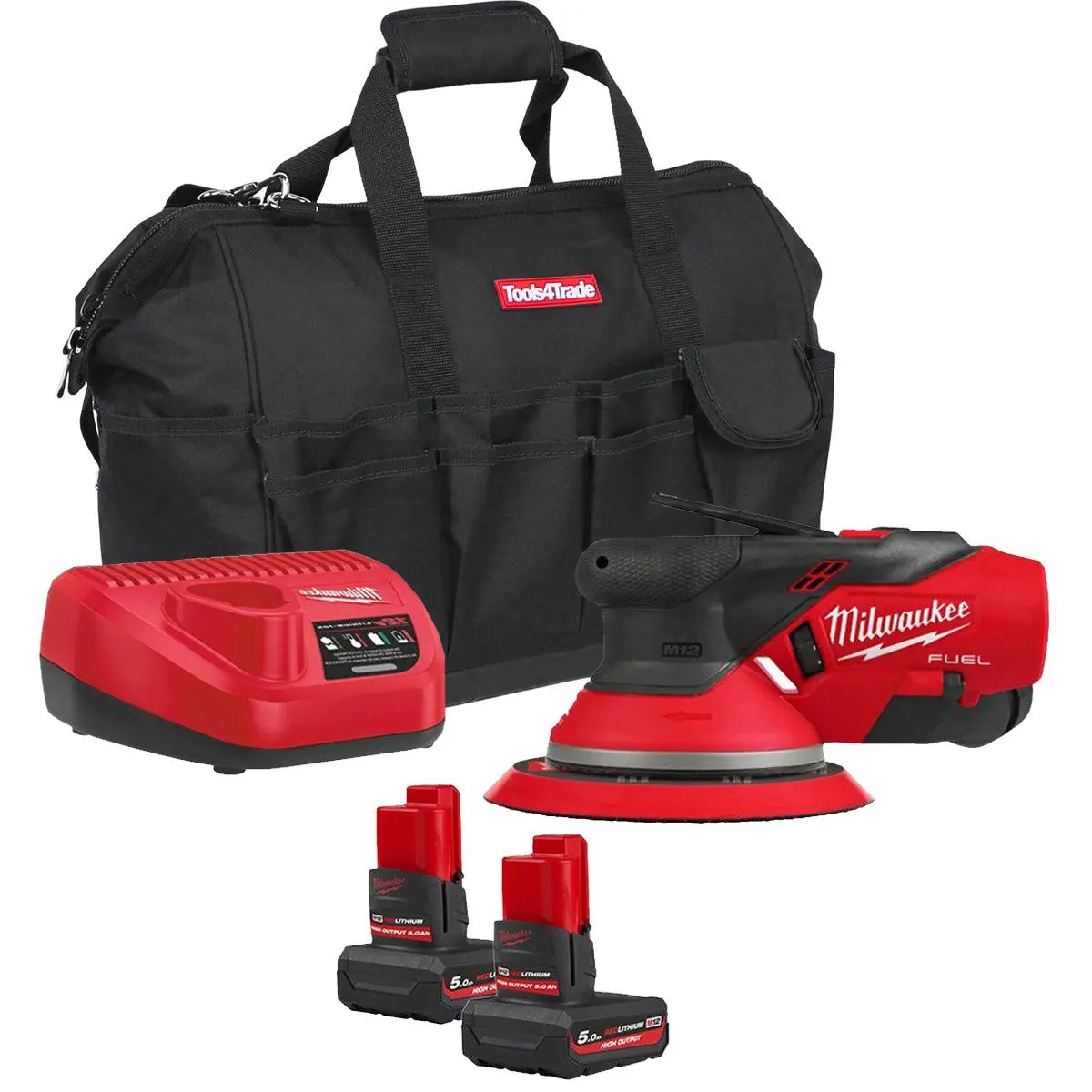 Milwaukee M12fros5-502B 12V Fuel Brushless Random Orbit Sander With 2 X 5.0Ah Battery Charger & Bag 1
