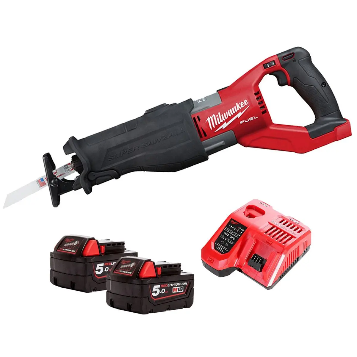 Milwaukee M18fsx-0 18V M18 Fuel Sawzall Reciprocating Saw With 2 X 5.0Ah Batteries & Charger 1