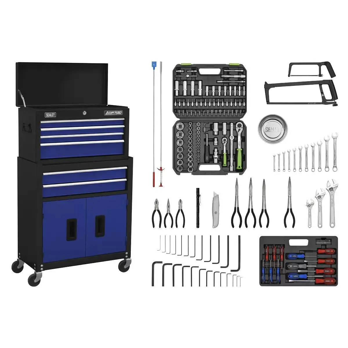 Sealey Ap22bcombo 6 Drawer Topchest & Rollcab Combination With Ball-Bearing Slides & 170Pc Tool Kit 1