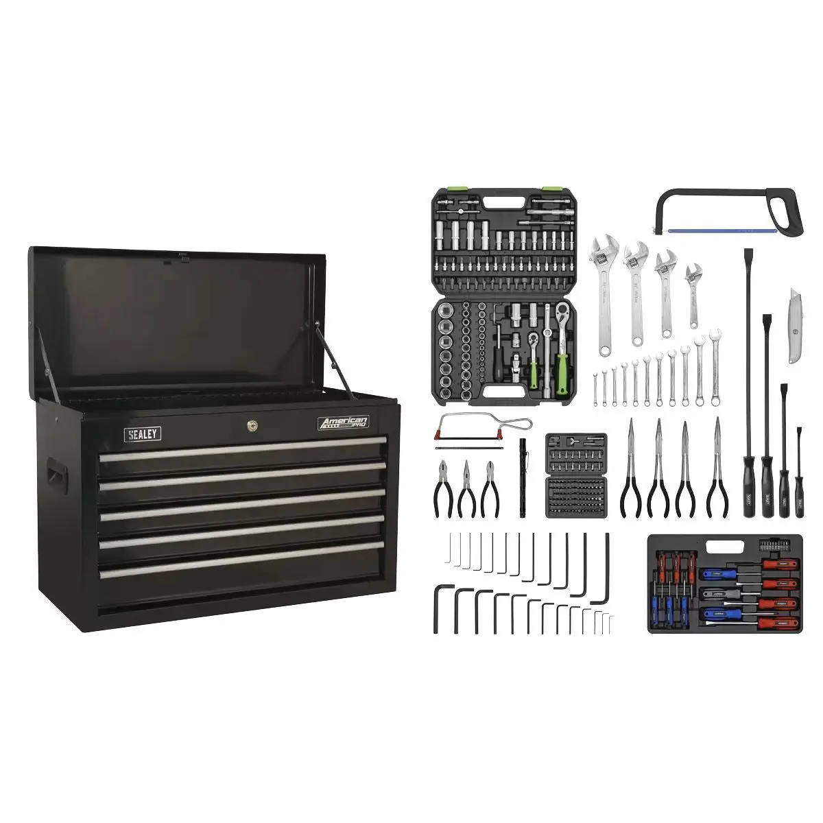Sealey Ap225bcombo5 Drawer Topchest With Ball-Bearing Slides & 272Pc Tool Kit Black 1